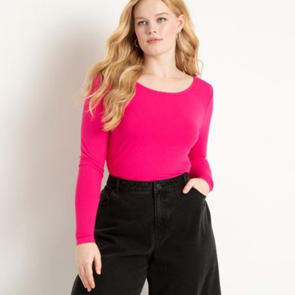 Eloquii Tops - Eloquii Long Sleeve Open Back Twist Back Top Hot Pink 18/20